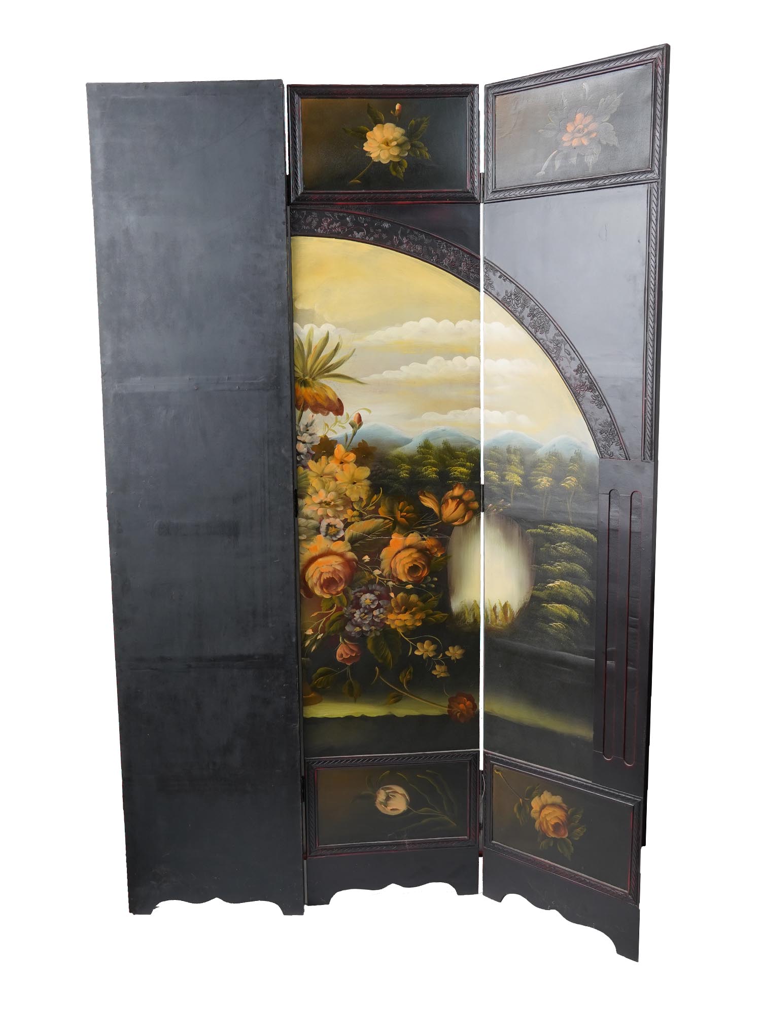 HANDPAINTED WOOD FOLDING ROOM DIVIDER FLOWER VASE PIC-3